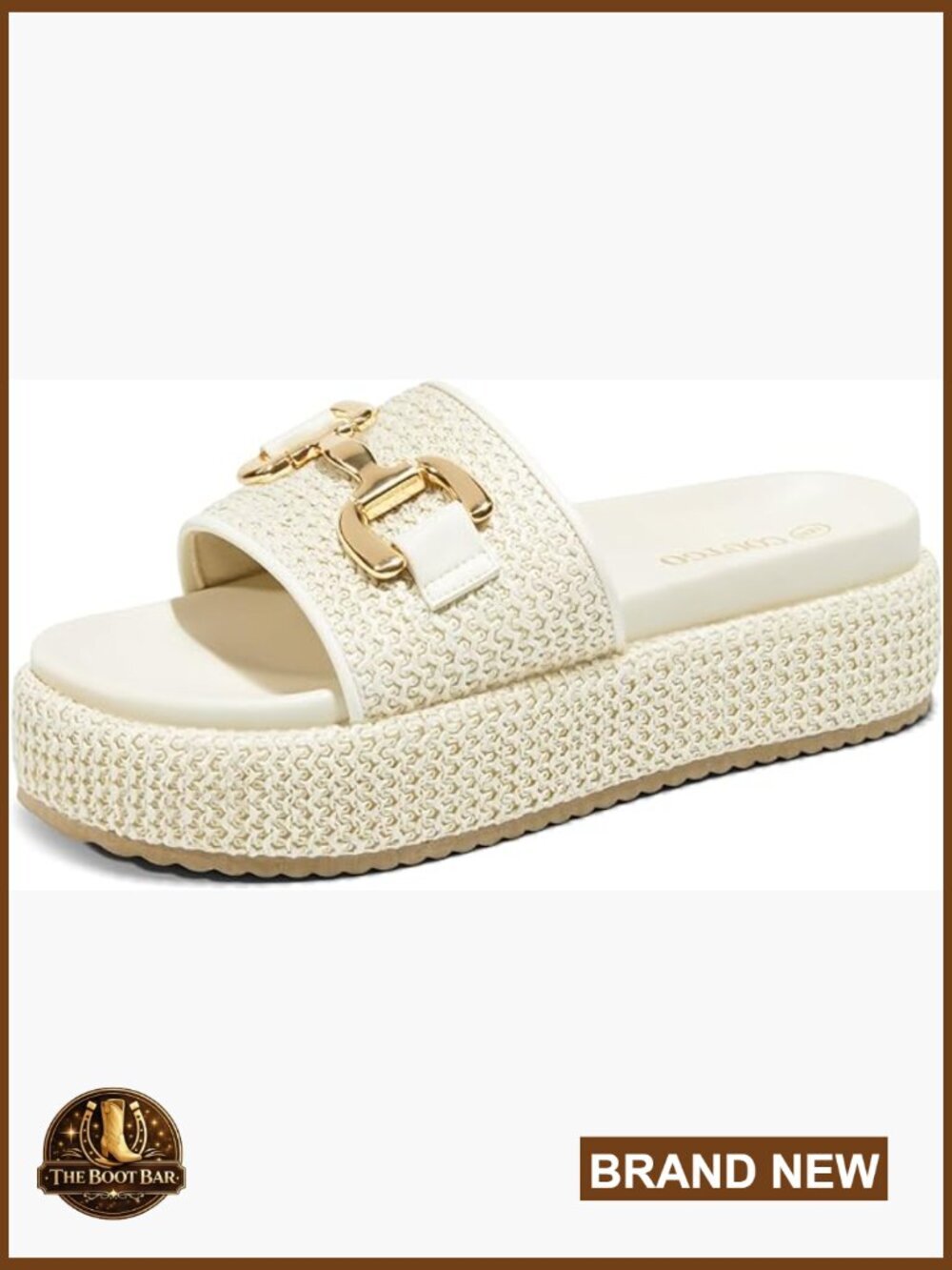 Raffia Platform Espadrilles with Metal Chain - Slip On Beach Slides